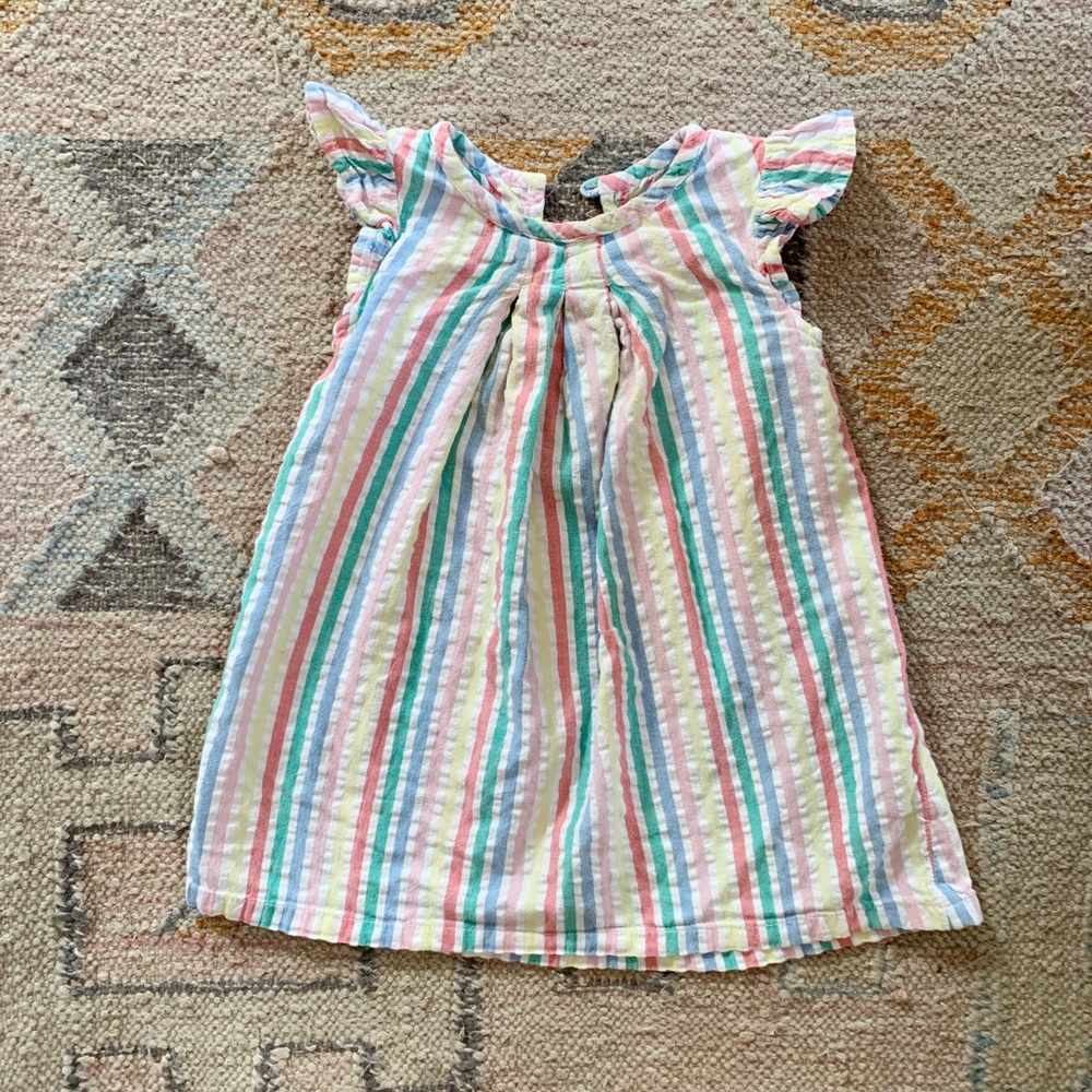 Rainbow stripe seer sucker dress, 12mos